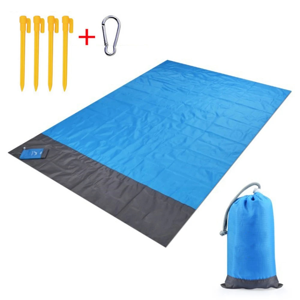2x2.1m Waterproof Beach Blanket | Portable Sand-Free Picnic Mat with Anchors
