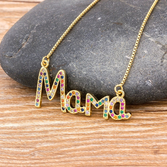 Elegant "MAMA" Cubic Zirconia Pendant Necklace | Perfect Mother's Day Jewelry Gift