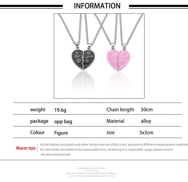 Fashion Best Friends Honey Love Couple Pendant Necklace Set - Broken Heart BFF Friendship Jewelry Gift (2 Pcs)