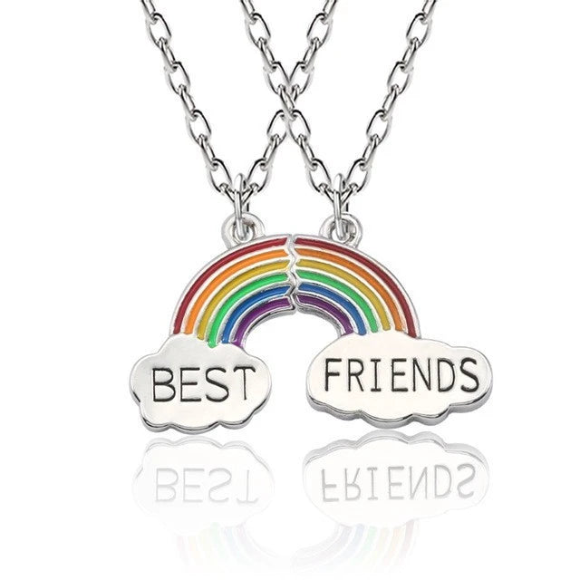 Fashion Best Friends Honey Love Couple Pendant Necklace Set - Broken Heart BFF Friendship Jewelry Gift (2 Pcs)