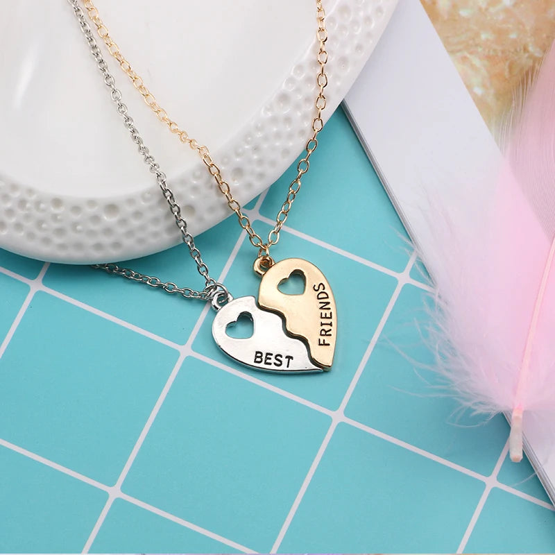 Fashion Best Friends Honey Love Couple Pendant Necklace Set - Broken Heart BFF Friendship Jewelry Gift (2 Pcs)