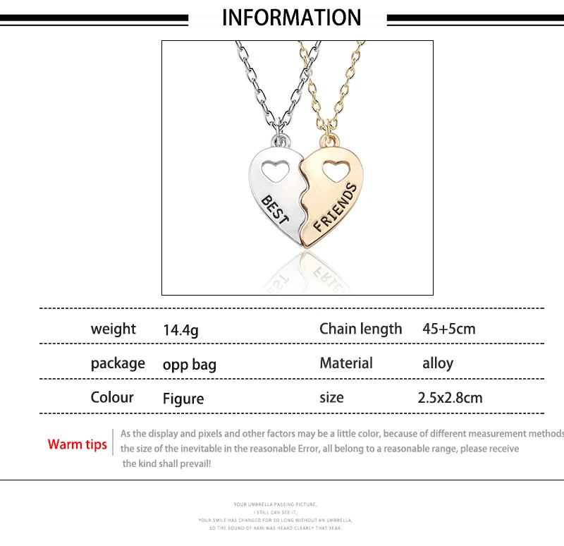 Fashion Best Friends Honey Love Couple Pendant Necklace Set - Broken Heart BFF Friendship Jewelry Gift (2 Pcs)