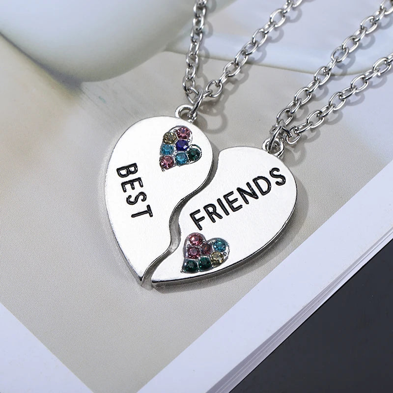 Fashion Best Friends Honey Love Couple Pendant Necklace Set - Broken Heart BFF Friendship Jewelry Gift (2 Pcs)