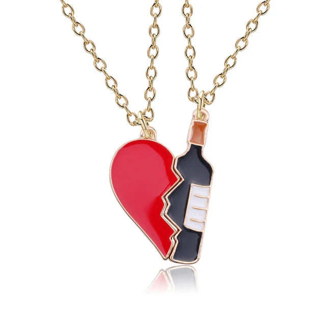 Fashion Best Friends Honey Love Couple Pendant Necklace Set - Broken Heart BFF Friendship Jewelry Gift (2 Pcs)