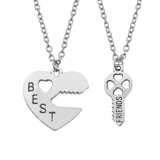 Fashion Best Friends Honey Love Couple Pendant Necklace Set - Broken Heart BFF Friendship Jewelry Gift (2 Pcs)