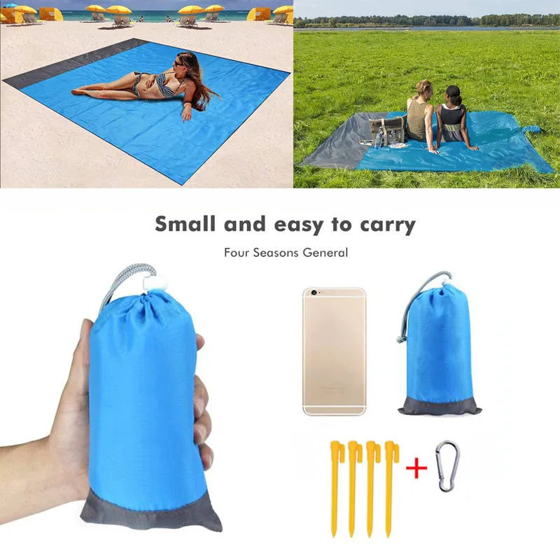 2x2.1m Waterproof Beach Blanket | Portable Sand-Free Picnic Mat with Anchors