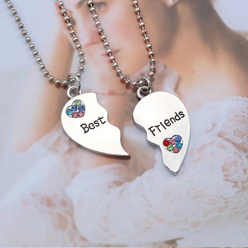 Fashion Best Friends Honey Love Couple Pendant Necklace Set - Broken Heart BFF Friendship Jewelry Gift (2 Pcs)