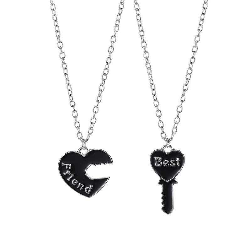 Fashion Best Friends Honey Love Couple Pendant Necklace Set - Broken Heart BFF Friendship Jewelry Gift (2 Pcs)