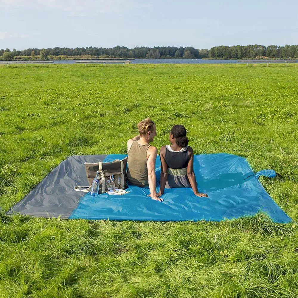 2x2.1m Waterproof Beach Blanket | Portable Sand-Free Picnic Mat with Anchors