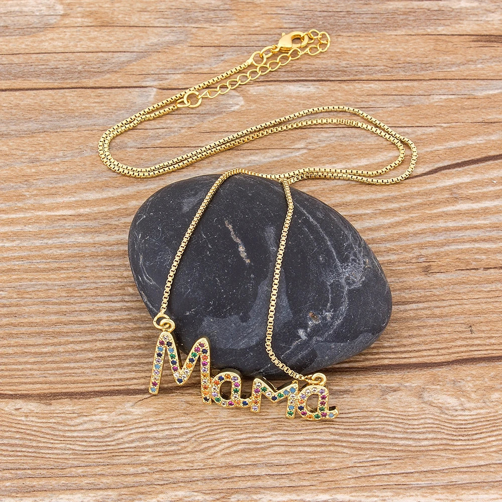 Elegant "MAMA" Cubic Zirconia Pendant Necklace | Perfect Mother's Day Jewelry Gift