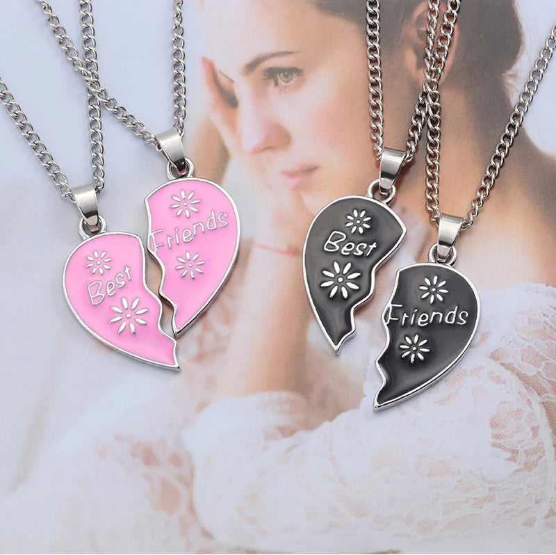 Fashion Best Friends Honey Love Couple Pendant Necklace Set - Broken Heart BFF Friendship Jewelry Gift (2 Pcs)