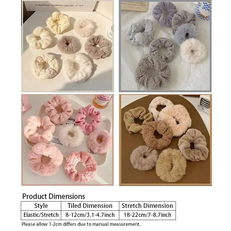 7 Piece Women's Plush Hair Scrunchies Set - Solid Color Cotton Blend Ponytail Holders & Hair Ties