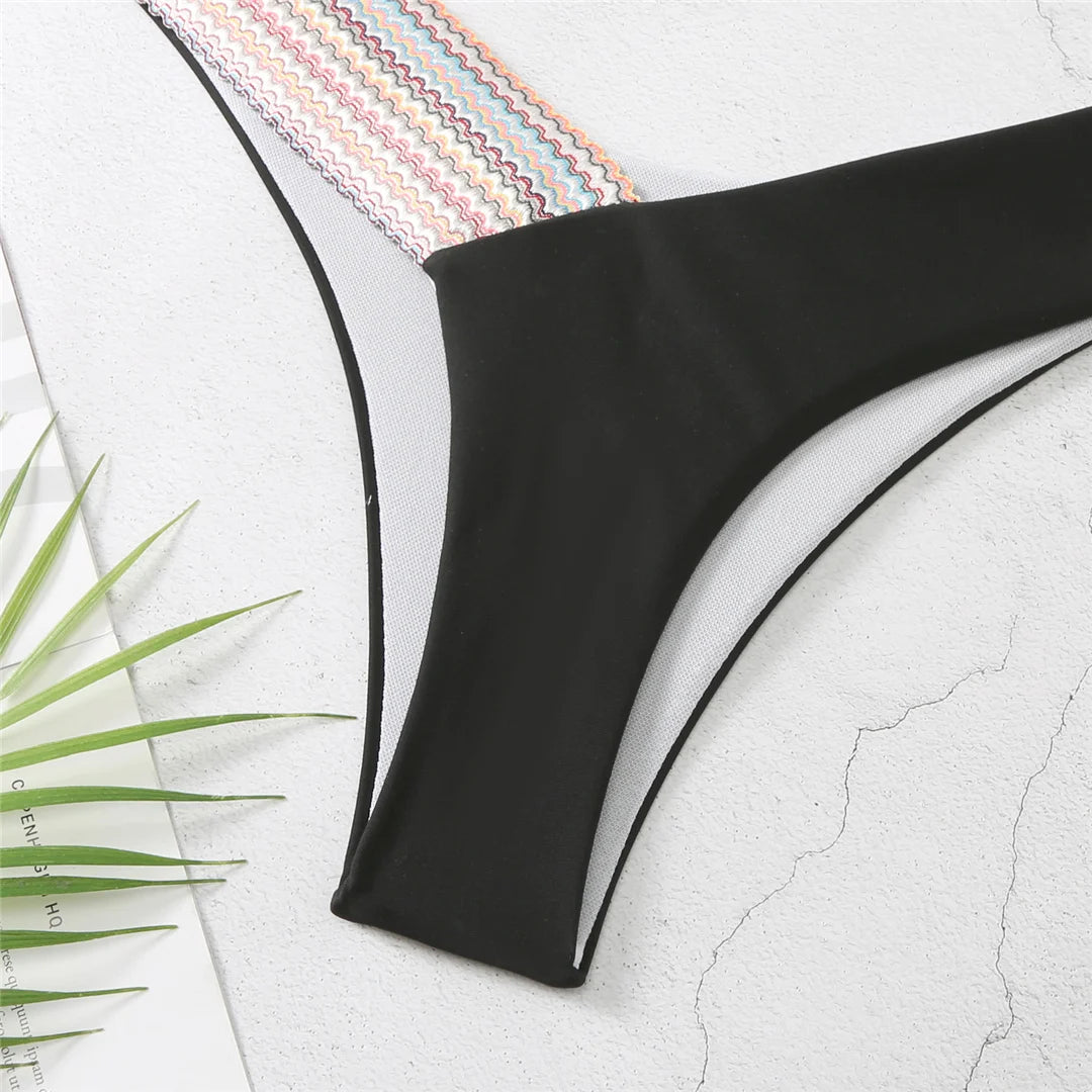 5-Color Splicing Halter V-Neck Bikini Set - Wire-Free Two-Piece Swimsuit (S-XL)
