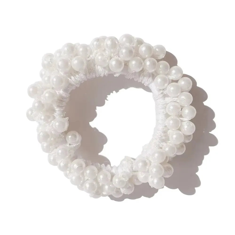 Elegant Pearl Hair Scrunchies Set - Beaded Elastic Hair Ties for Women - Ponytail Holders with Decorative Pearls