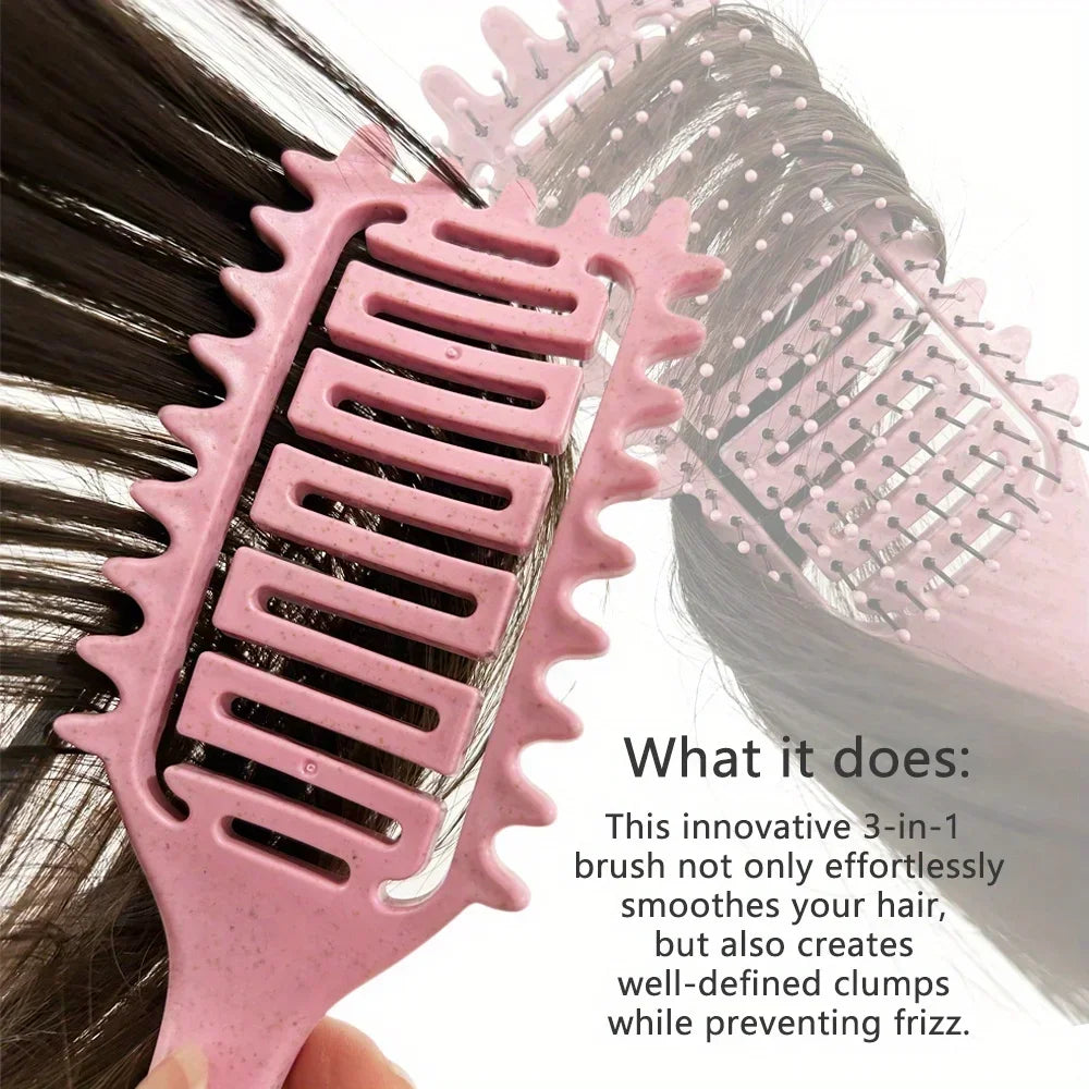 3-in-1 Curl Define Styling Brush - Hollow Out Detangling Hair Brush for Shaping & Defining Curls