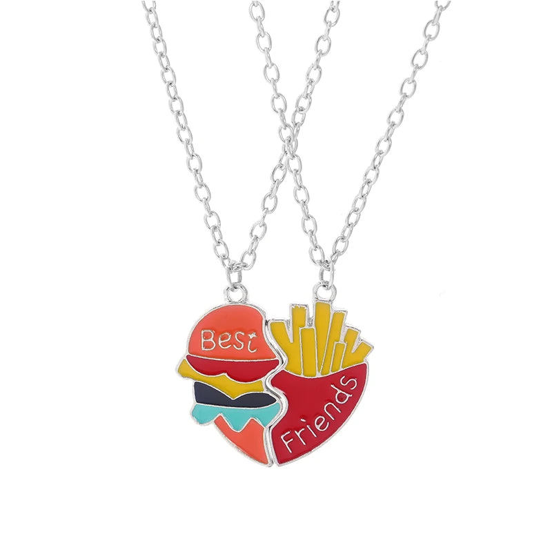 Fashion Best Friends Honey Love Couple Pendant Necklace Set - Broken Heart BFF Friendship Jewelry Gift (2 Pcs)