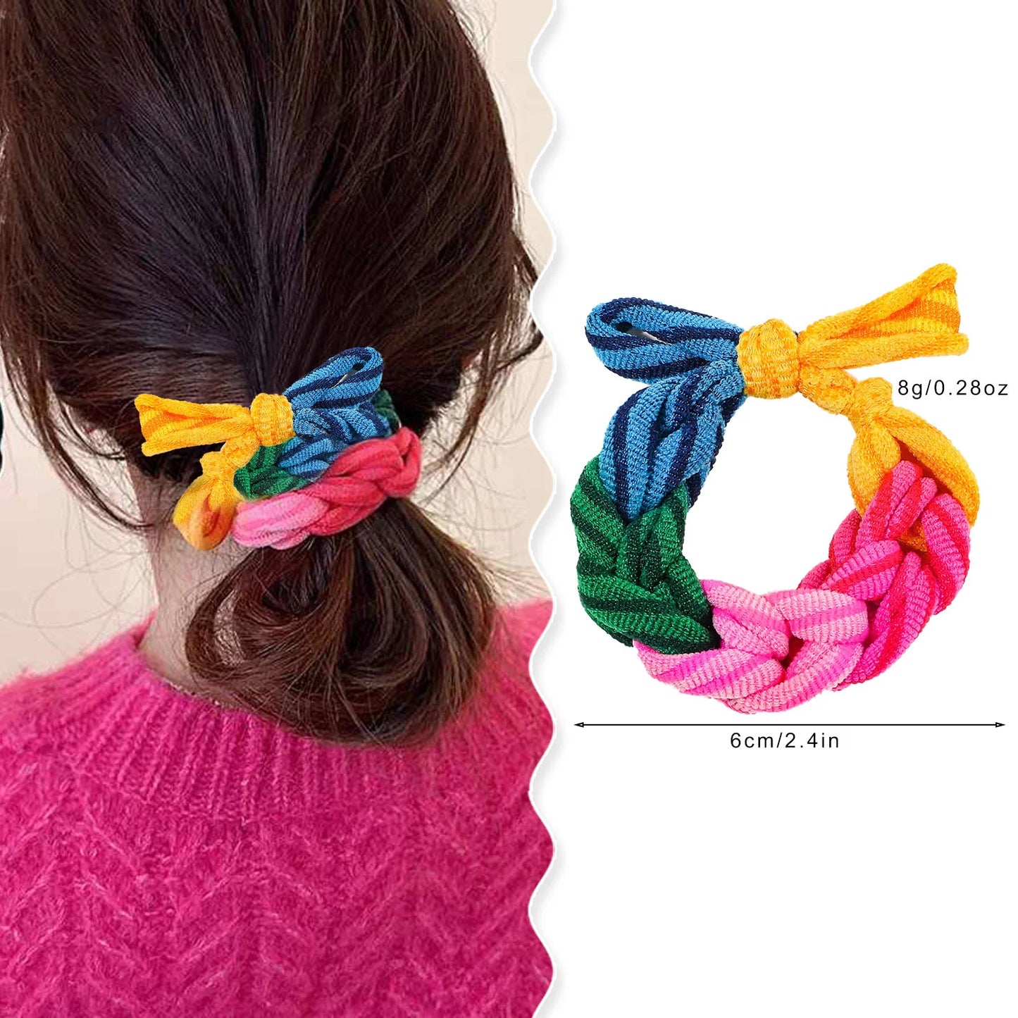 Colorful Bow Hair Ties Set - Hand-Woven Elastic Scrunchies - Fashion Ponytail Holders for Women
