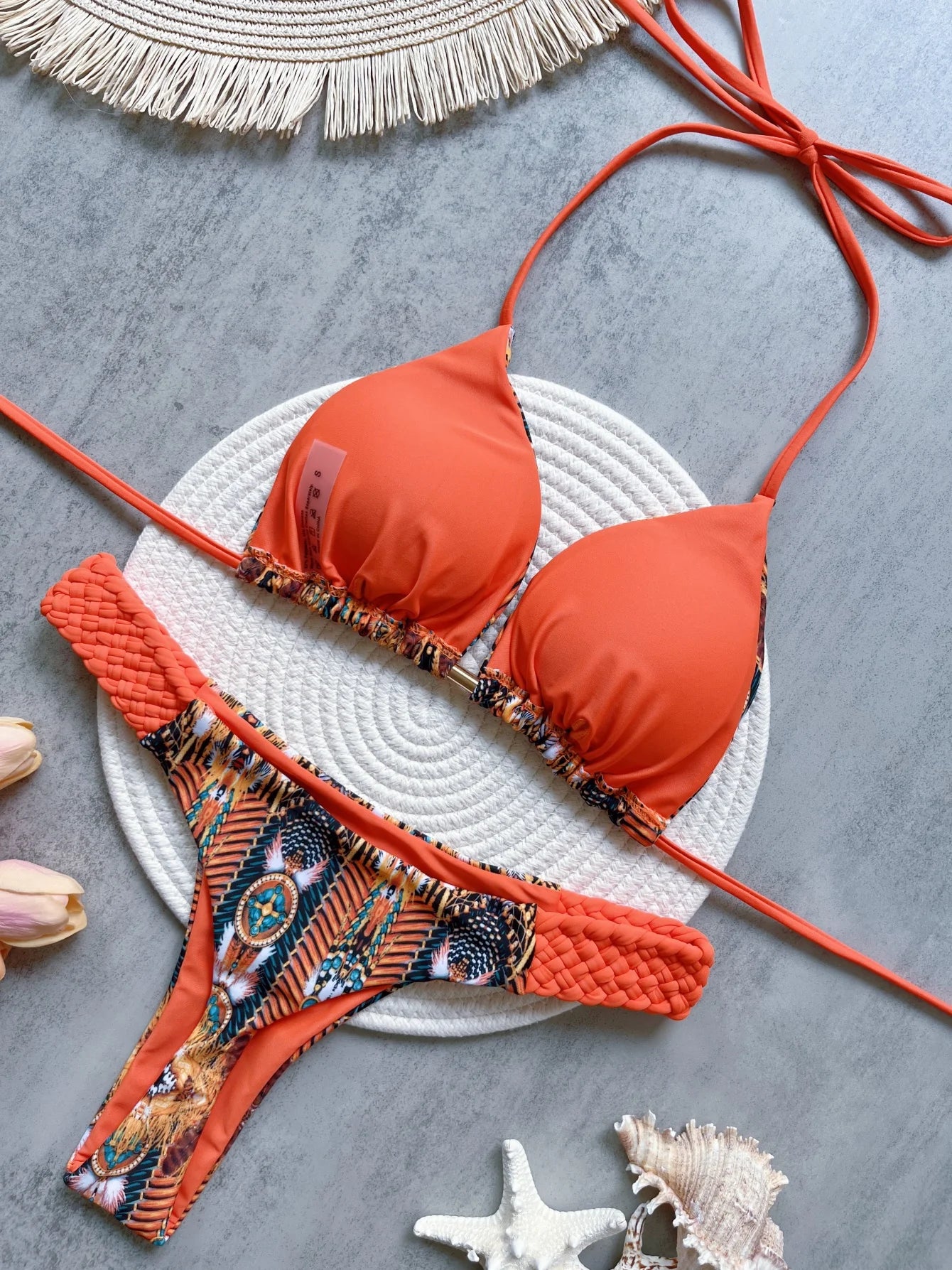 Print Halter Mini High Cut Bikini Women Two-Piece Swimwear Set