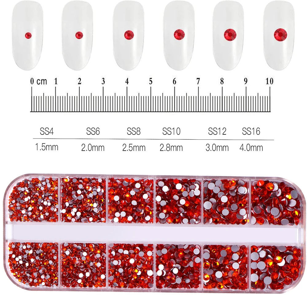 2400+ Shiny Clear Crystal Nail Rhinestones - Mixed Size Glass Flatback Gems Kit