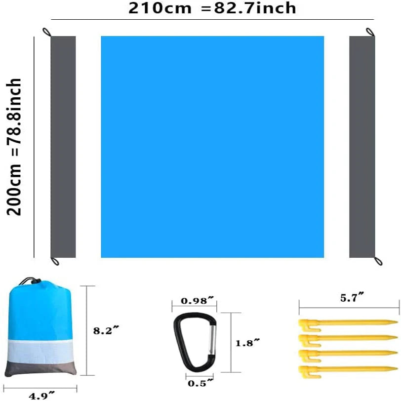 2x2.1m Waterproof Beach Blanket | Portable Sand-Free Picnic Mat with Anchors