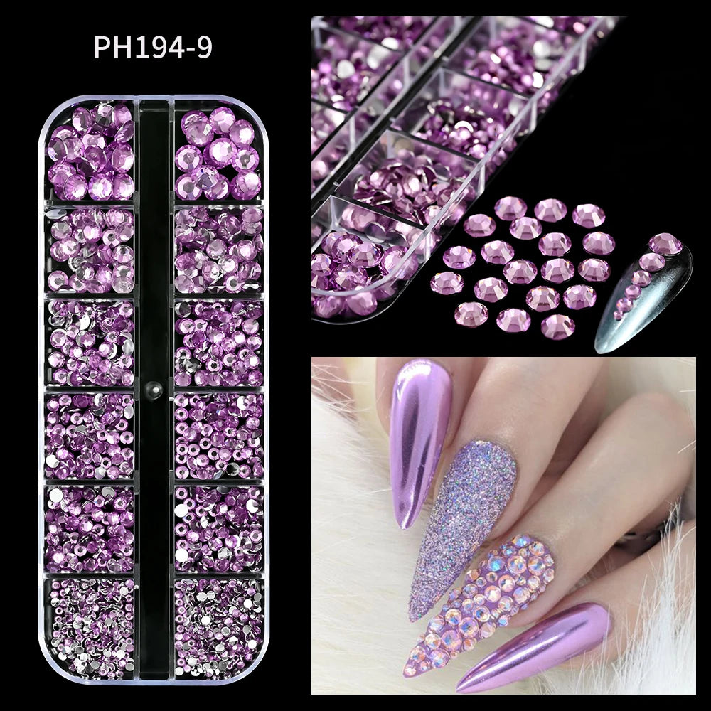 12-Grid Ocean Gold Nail Art Charms Set - Shell, Seahorse & Starfish with White Pearl Gems & Metal Studs