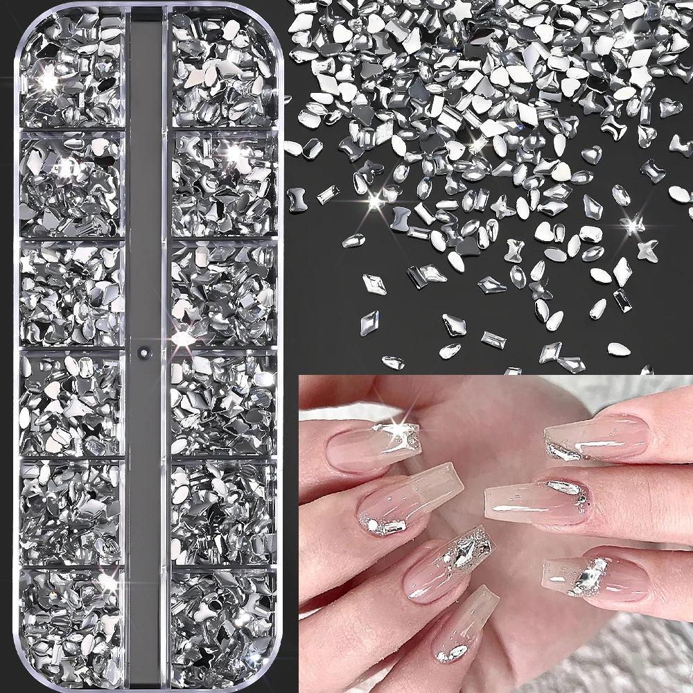 12-Grid Ocean Gold Nail Art Charms Set - Shell, Seahorse & Starfish with White Pearl Gems & Metal Studs
