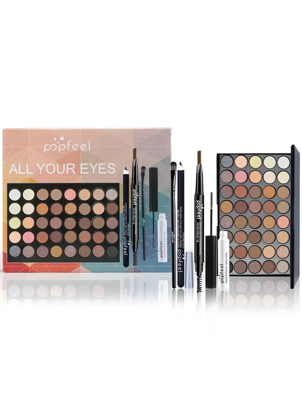 Complete Eye Makeup Set - Eyeshadow Palette, Eyeliner, Mascara & Eyebrow Pencil Gift Box Collection