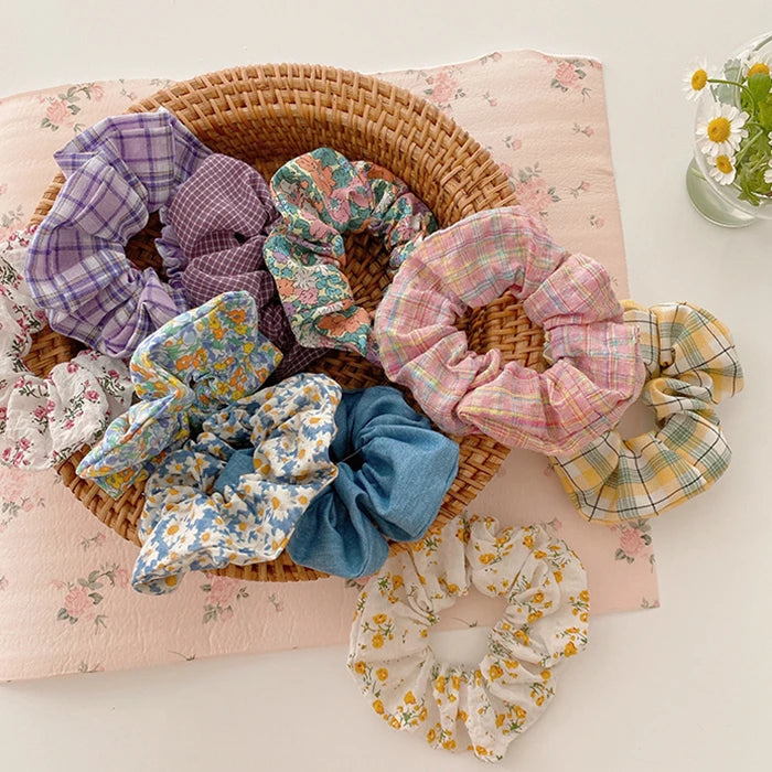 10-Piece Small Fresh Crushed Lattice Hair Bands - Fashion Cloth Hair Ties with Cute Mori Girl Style