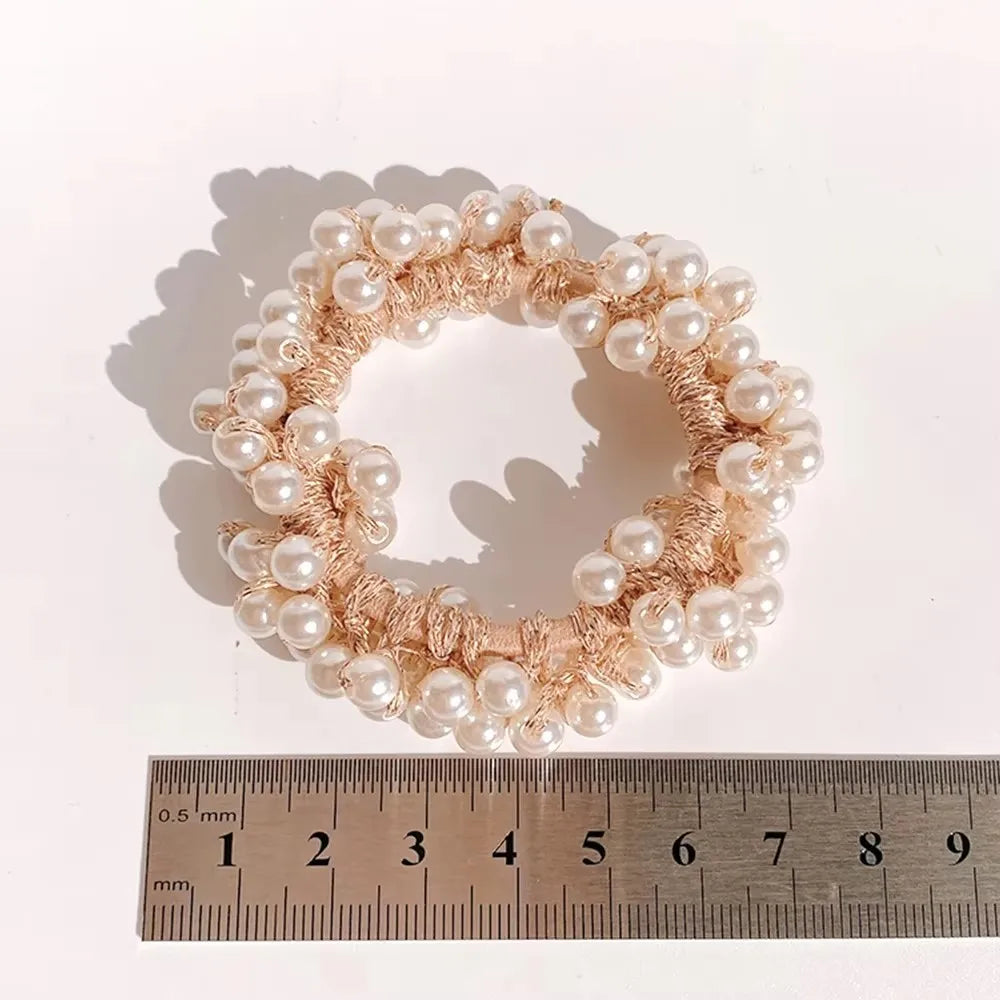Elegant Pearl Hair Scrunchies Set - Beaded Elastic Hair Ties for Women - Ponytail Holders with Decorative Pearls