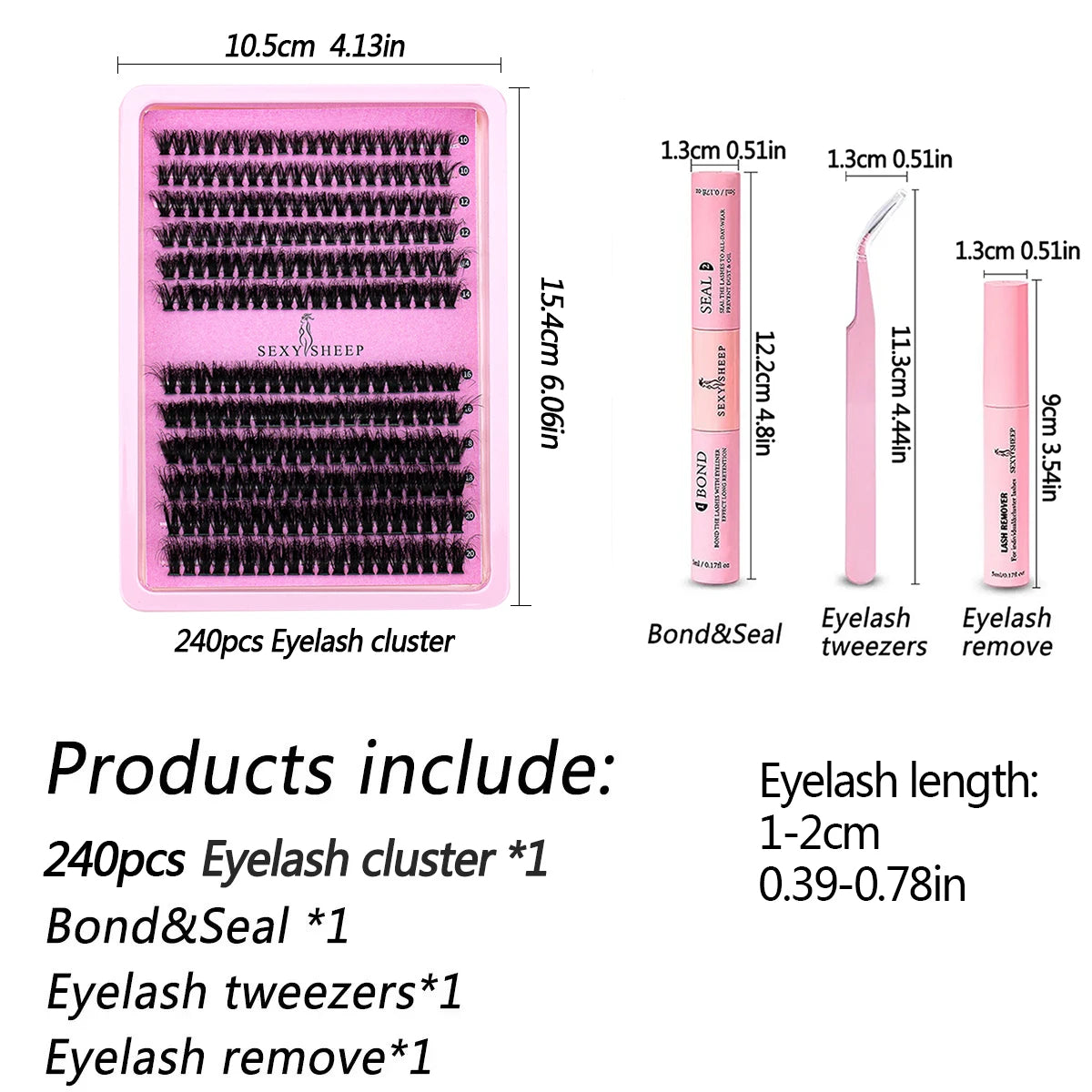 240-Piece DIY Lash Extension Kit - Individual Thick Fluffy Lashes with Bond, Seal, Remover & Applicator Tool