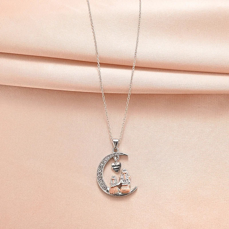 Mom Daughter Moon Pendant Necklace - "Love You Forever" Heart Jewelry Gift for Mother's Day, Birthdays & Special Occasions