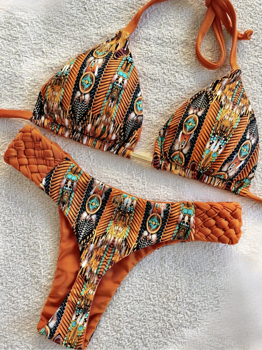 Print Halter Mini High Cut Bikini Women Two-Piece Swimwear Set