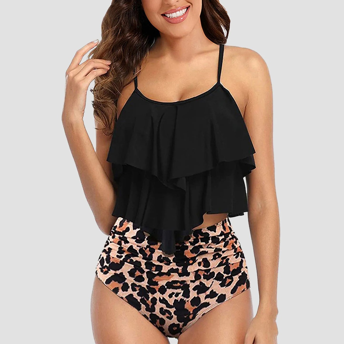 Ladies Vintage Swimsuits - Ruffle Ruched Split Design