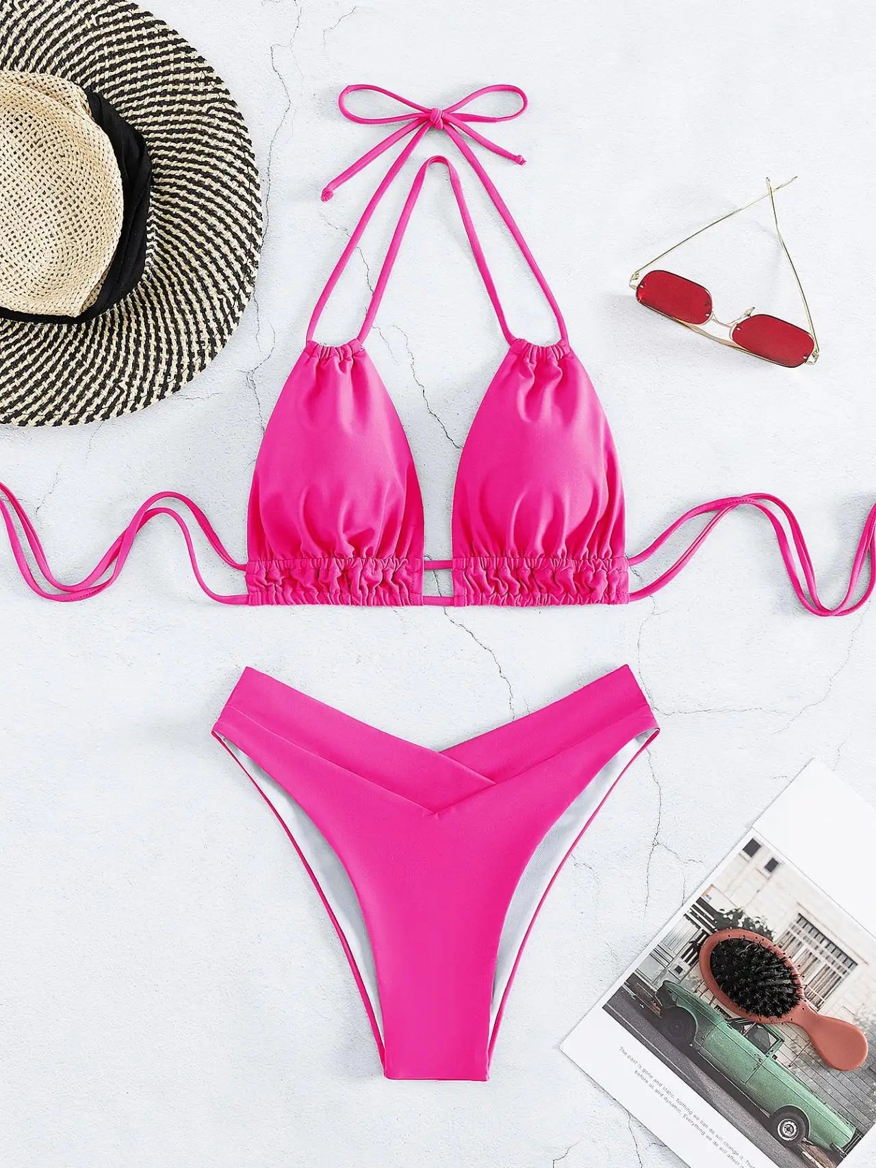 Nylon Solid Bikini Swimwear Sexy Fashion High Waist Two-Piece Swimsuit 2025 New Style