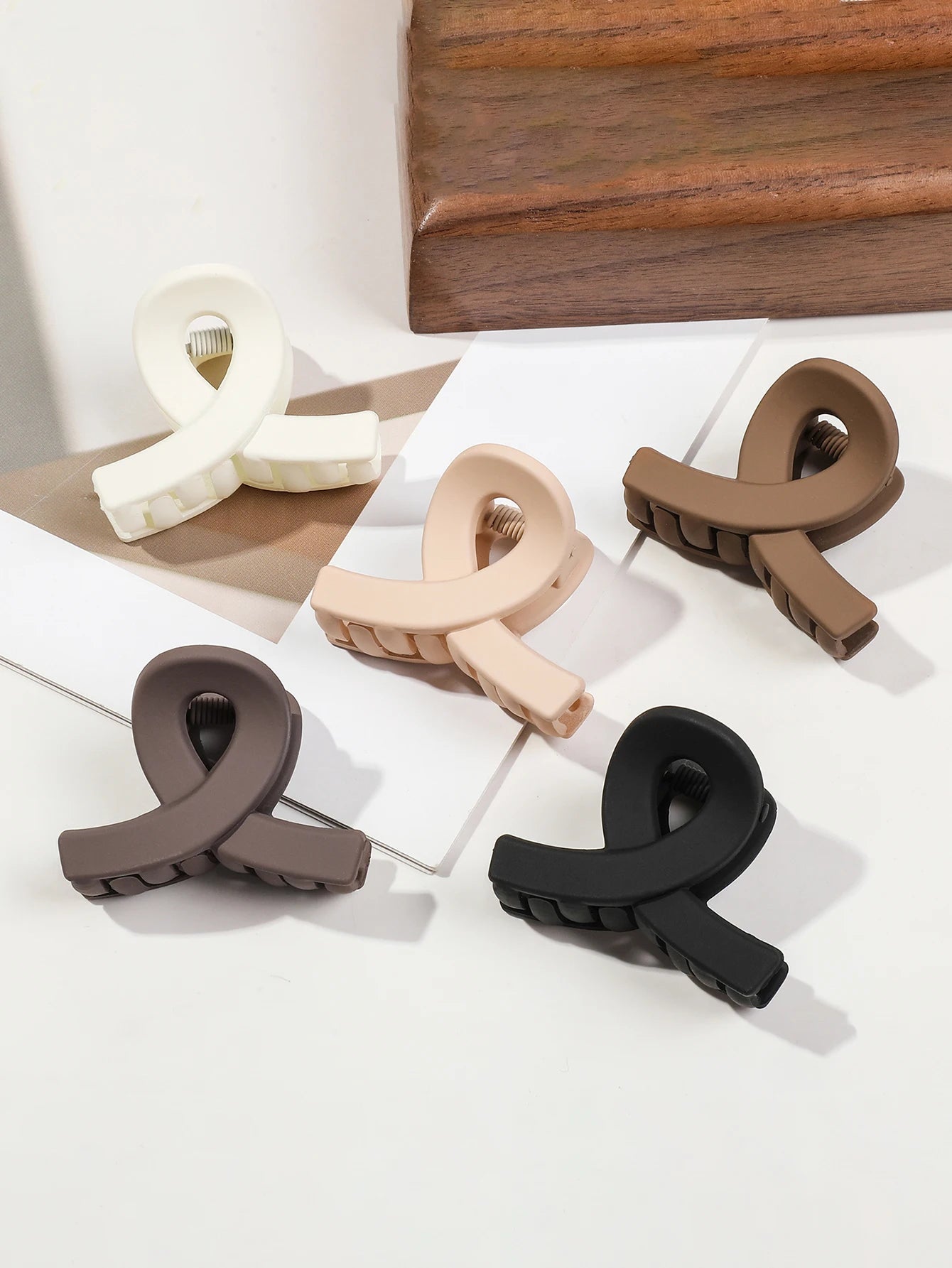 5-Piece Small Flower Hair Claw Clips Set - Matte Rectangle Jaw Clips & Semicircle Barrettes for Thin Hair