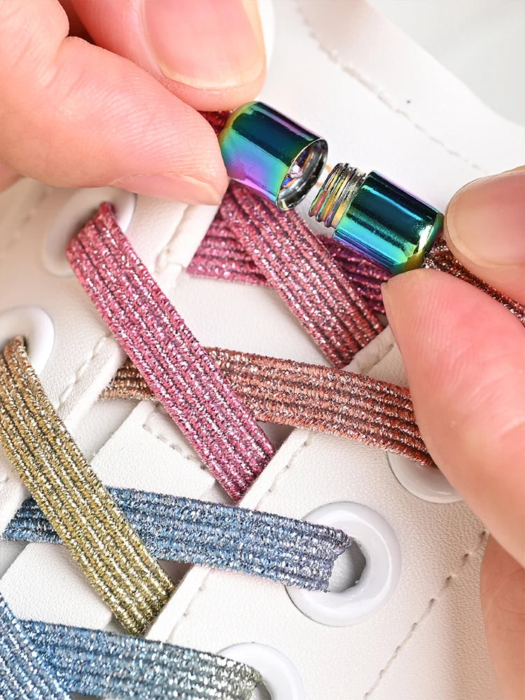 No Tie Elastic Shoe Laces with Colorful Buckle - Pearl Light Fashion Shoelaces