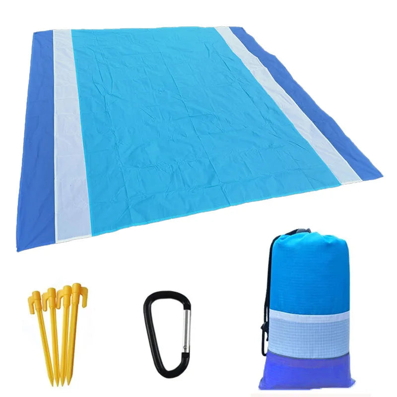 2x2.1m Waterproof Beach Blanket | Portable Sand-Free Picnic Mat with Anchors