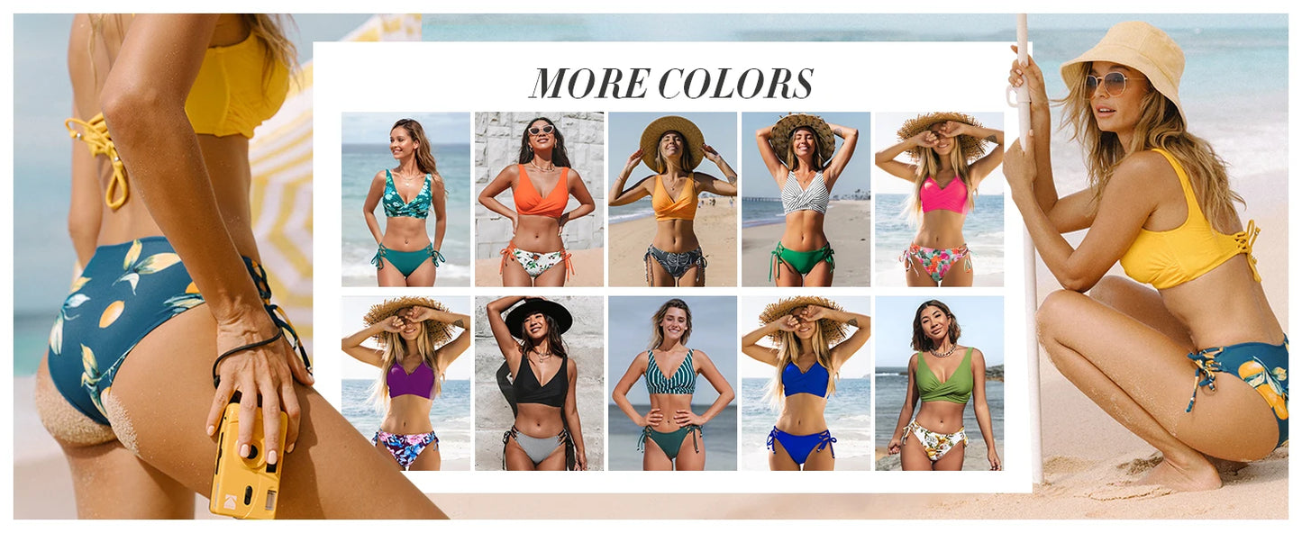 Women's Front Cross Lace Up Bandeau Bikini Set Two Piece Swimsuit