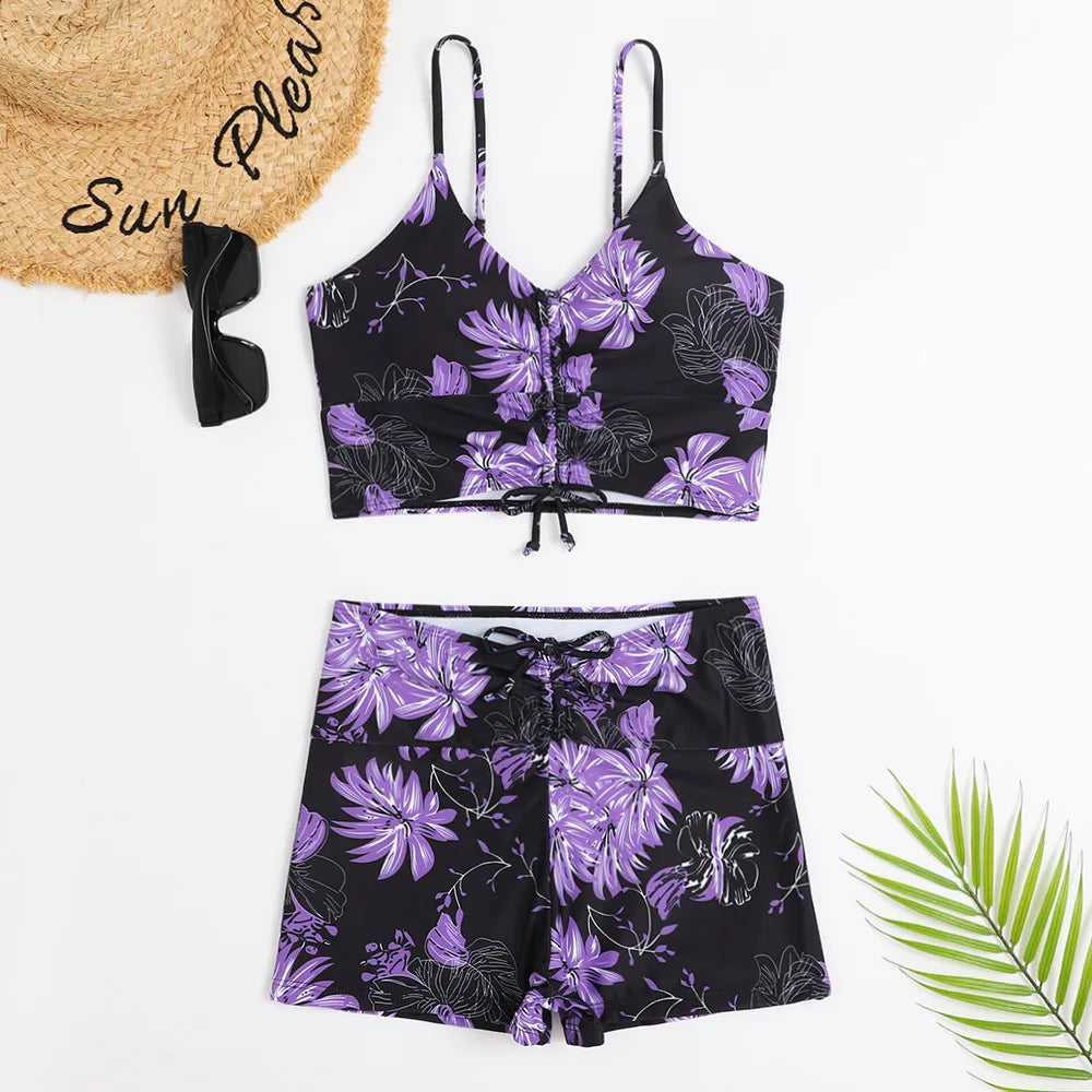 High Waist Bikini Swimsuit Women 2023 Push Up Bikini Floral Print Two-Piece Swimwear Set