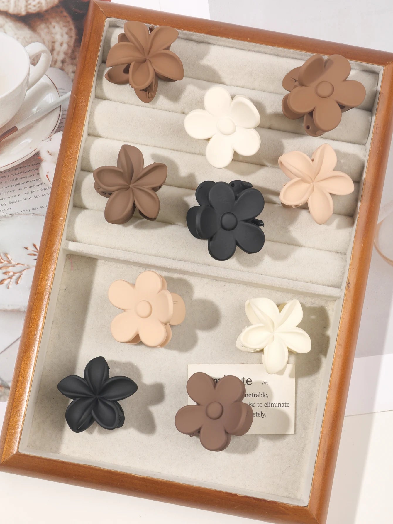 5-Piece Small Flower Hair Claw Clips Set - Matte Rectangle Jaw Clips & Semicircle Barrettes for Thin Hair