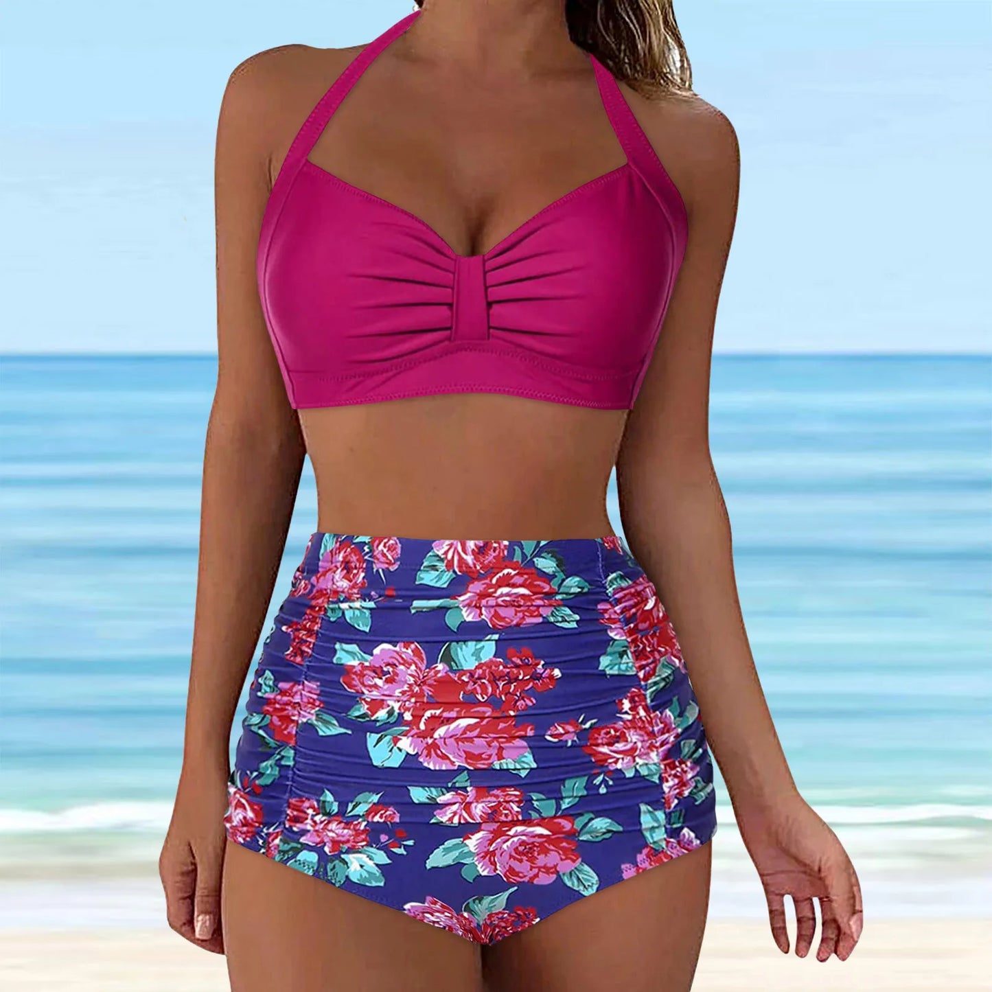 High Waisted Push-Up Tankini Set - Vintage Two-Piece Swimsuit with Underwire Support