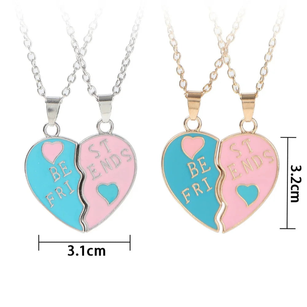 Fashion Best Friends Honey Love Couple Pendant Necklace Set - Broken Heart BFF Friendship Jewelry Gift (2 Pcs)