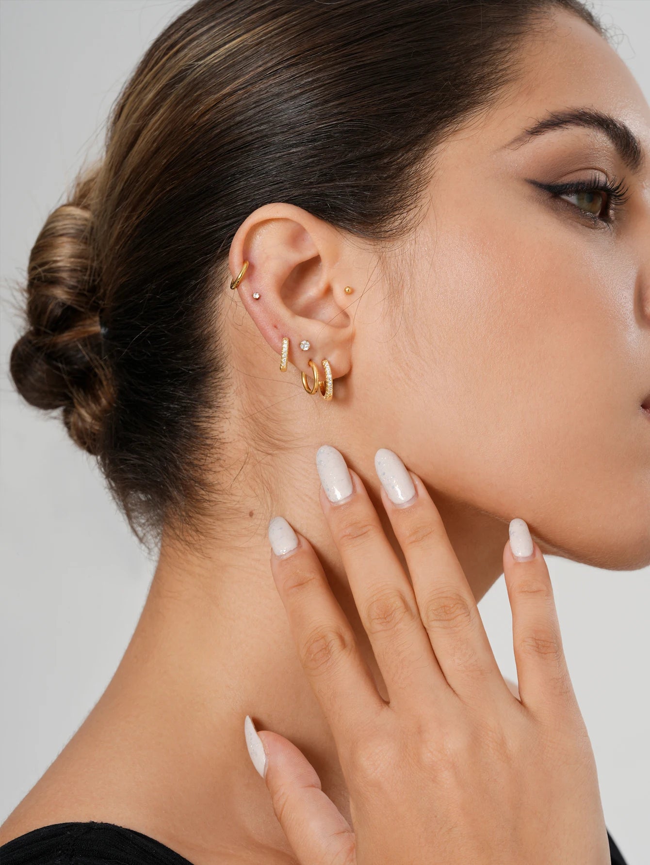 10 Pairs Tiny Gold Hoop Earrings Set - 18K Gold Plated Stainless Steel Studs for Multiple Piercings