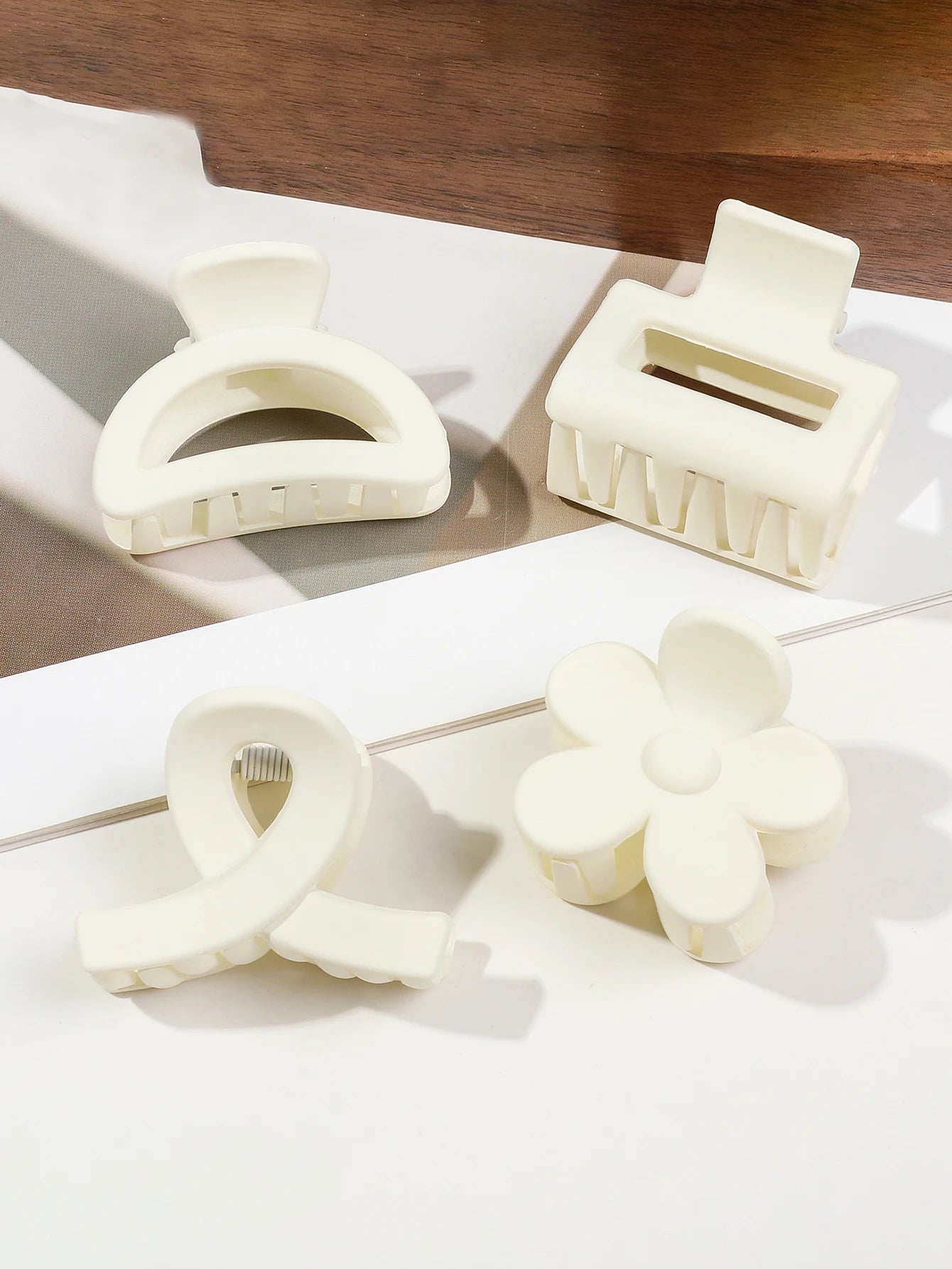 5-Piece Small Flower Hair Claw Clips Set - Matte Rectangle Jaw Clips & Semicircle Barrettes for Thin Hair