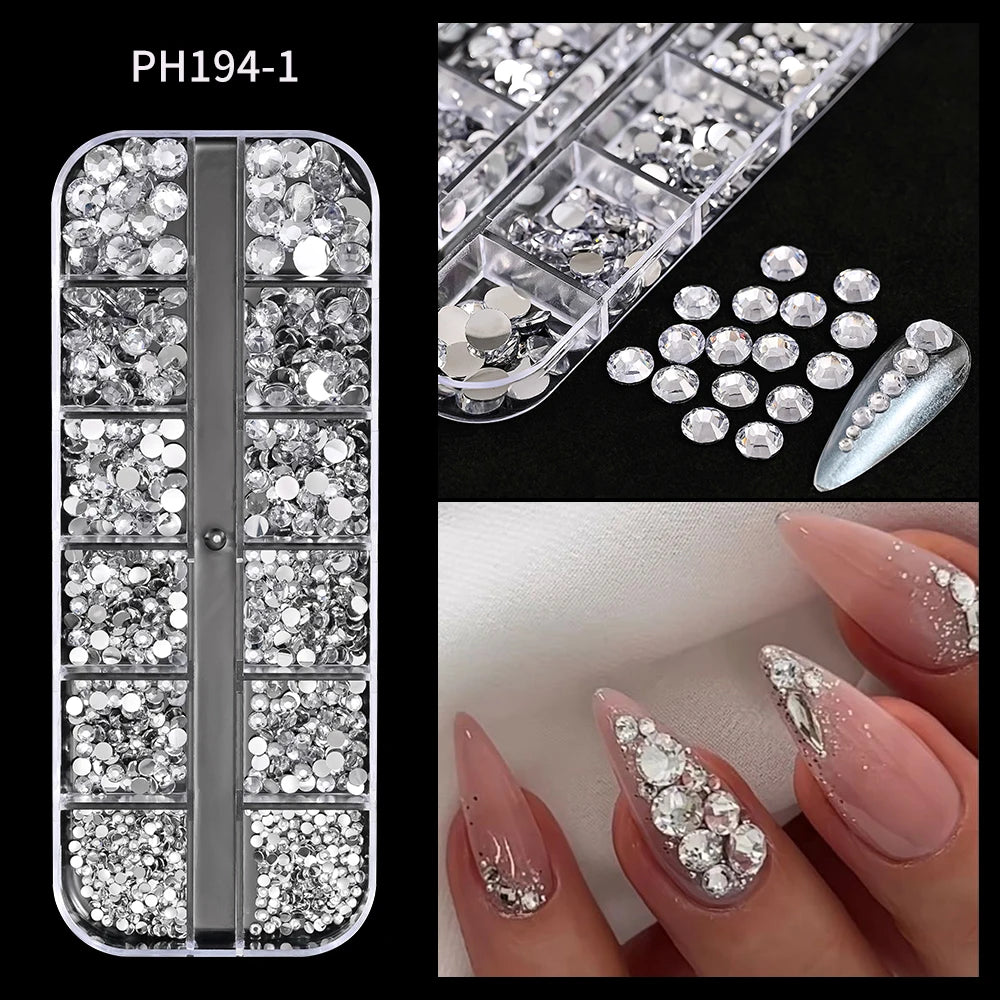 12-Grid Ocean Gold Nail Art Charms Set - Shell, Seahorse & Starfish with White Pearl Gems & Metal Studs