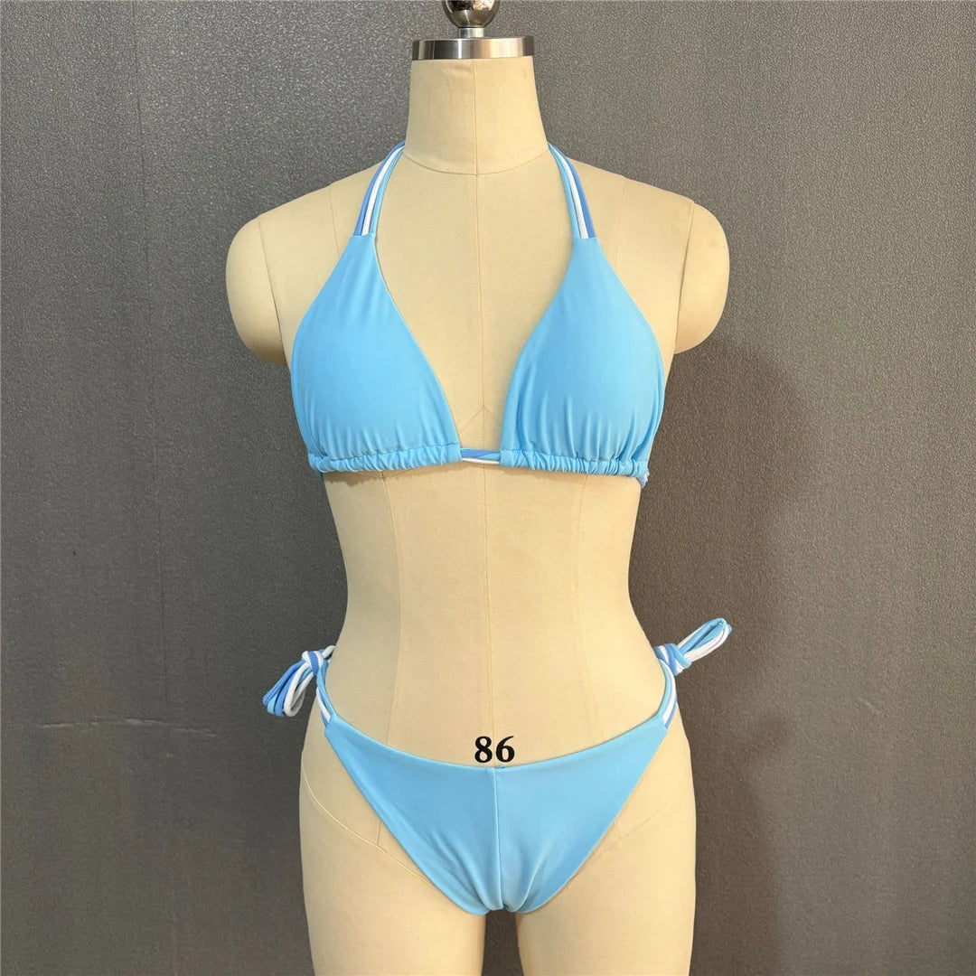 S - XL Colorful Strappy Halter Bikini Women Swimwear Two-Piece Set