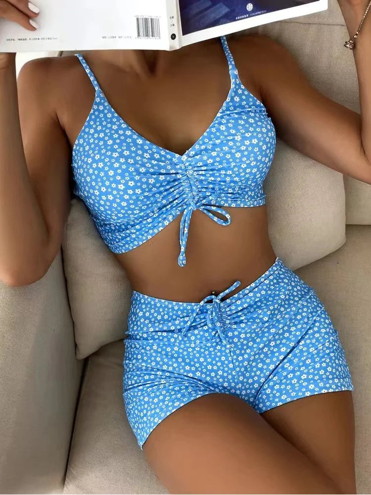 High Waist Bikini Swimsuit Women 2023 Push Up Bikini Floral Print Two-Piece Swimwear Set