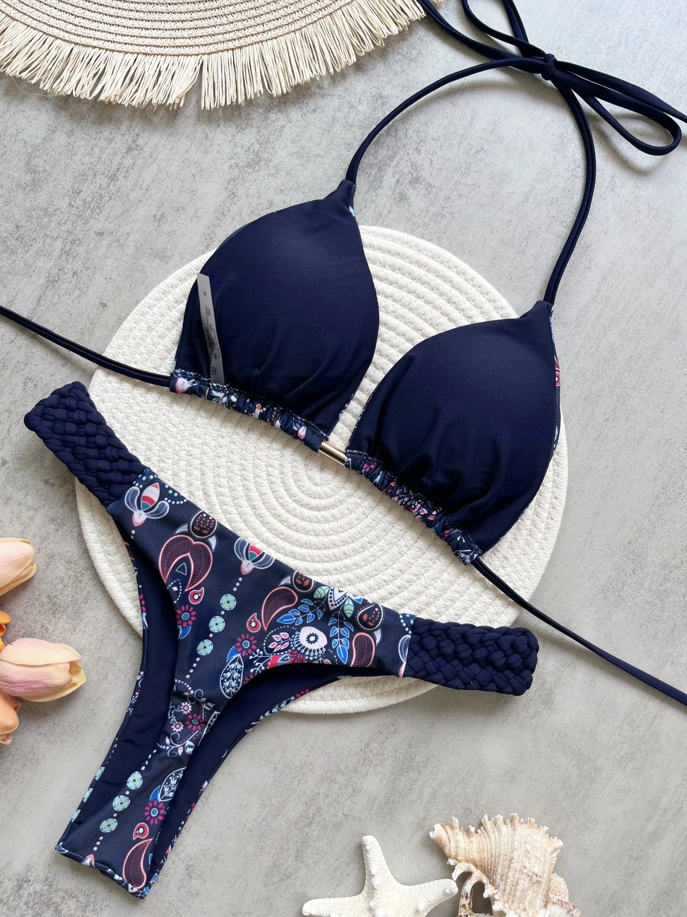 Print Halter Mini High Cut Bikini Women Two-Piece Swimwear Set