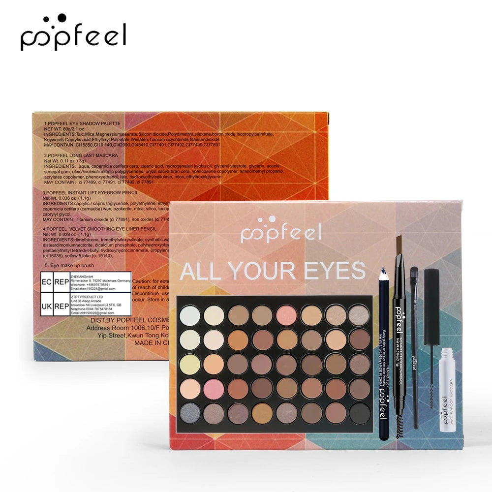 Complete Eye Makeup Set - Eyeshadow Palette, Eyeliner, Mascara & Eyebrow Pencil Gift Box Collection