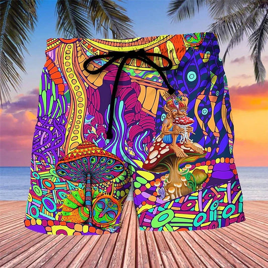 Trippy Mushroom Graphic Swim Shorts | Men's Hip Hop Beach Wear